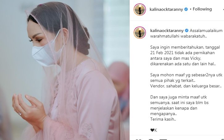 Dua Hari Jelang Nikah dengan Vicky Prasetyo, Kalina Umumkan Pembatalan