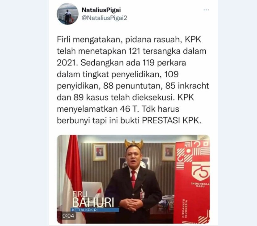 Kinerja KPK Pasca Pemberlakuan UU KPK Baru Semakin Membaik, Natalius Pigai : TidaK Harus Berbunyi Tapi Bukti KPK Semakin Berprestasi