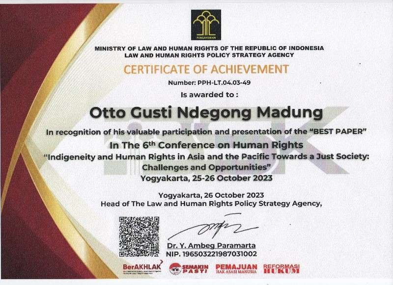 Rektor IFTK Ledalero RP. Dr. Otto Gusti, SVD Raih Penghargaan The Best Paper HAM Internasional