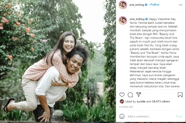Yang Tercecer dari Valentine’s Day Arie Kriting dan Indah Permatasari Sentil Kisah Beauty & The Beast