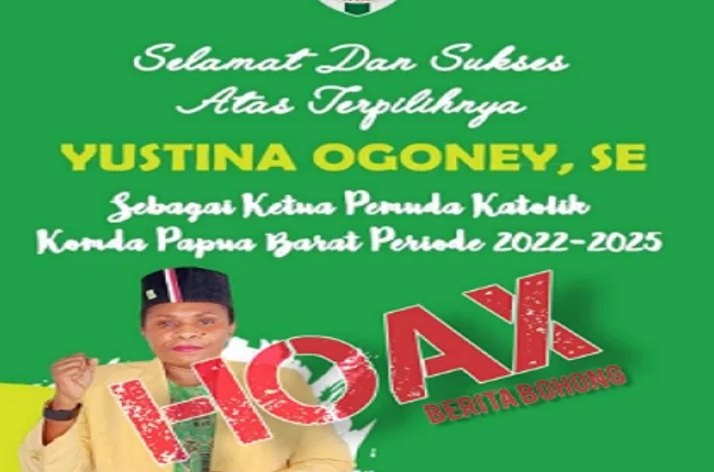 Yustina Ogoney Ketua Komda Papua Barat, PP Pemuda Katolik: Hoaks