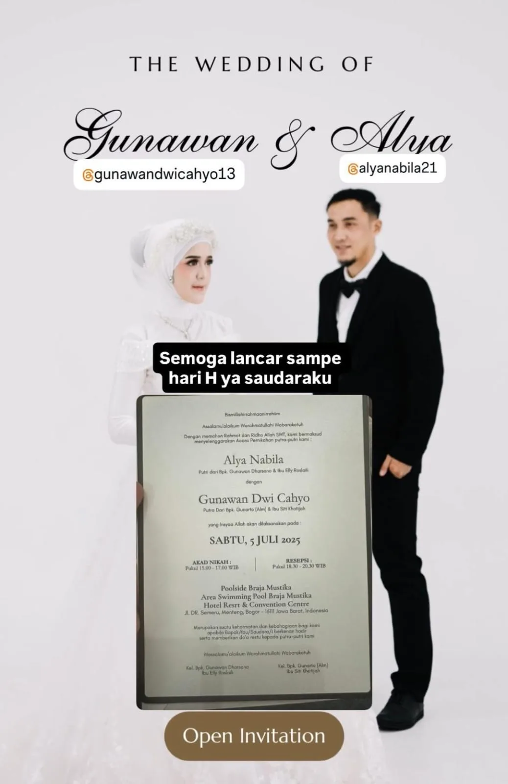 Undangan Pernikahan Gunawan Dwi Cahyo dengan Alya Nabila Bocor