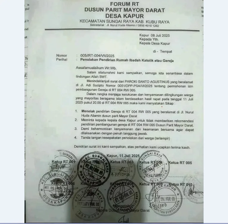 Petisi Tolak Pembangunan Gereja di Kapur-Kalbar, Bupati Kubu Raya: Tida Ada Ruang untuk Kelompok Intoleran