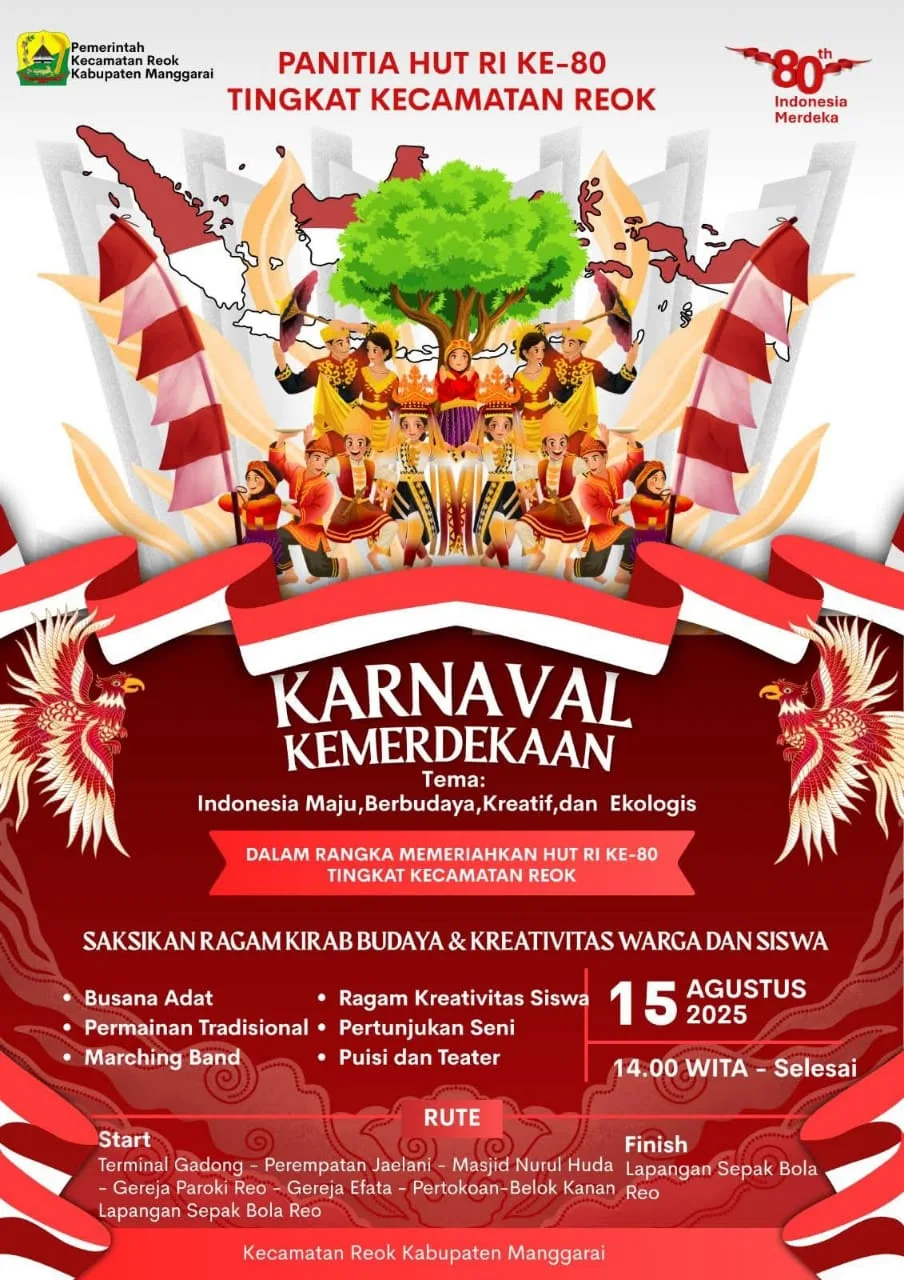 Kecamatan Reok Gelar Pawai Karnaval, Pasar Rakyat, Pentas Seni dan Budaya Meriahkan HUT RI ke-80
